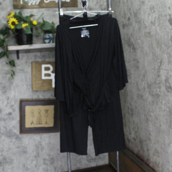 State Of Day Womens 2-Pc. Fluid-Knit Pajama Cardigan Pants 100189719MS Black XS - Picture 1 of 8